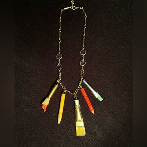 Wearable Art Assemblage Reclaimed Recycled Paintbrush Pencil Necklace